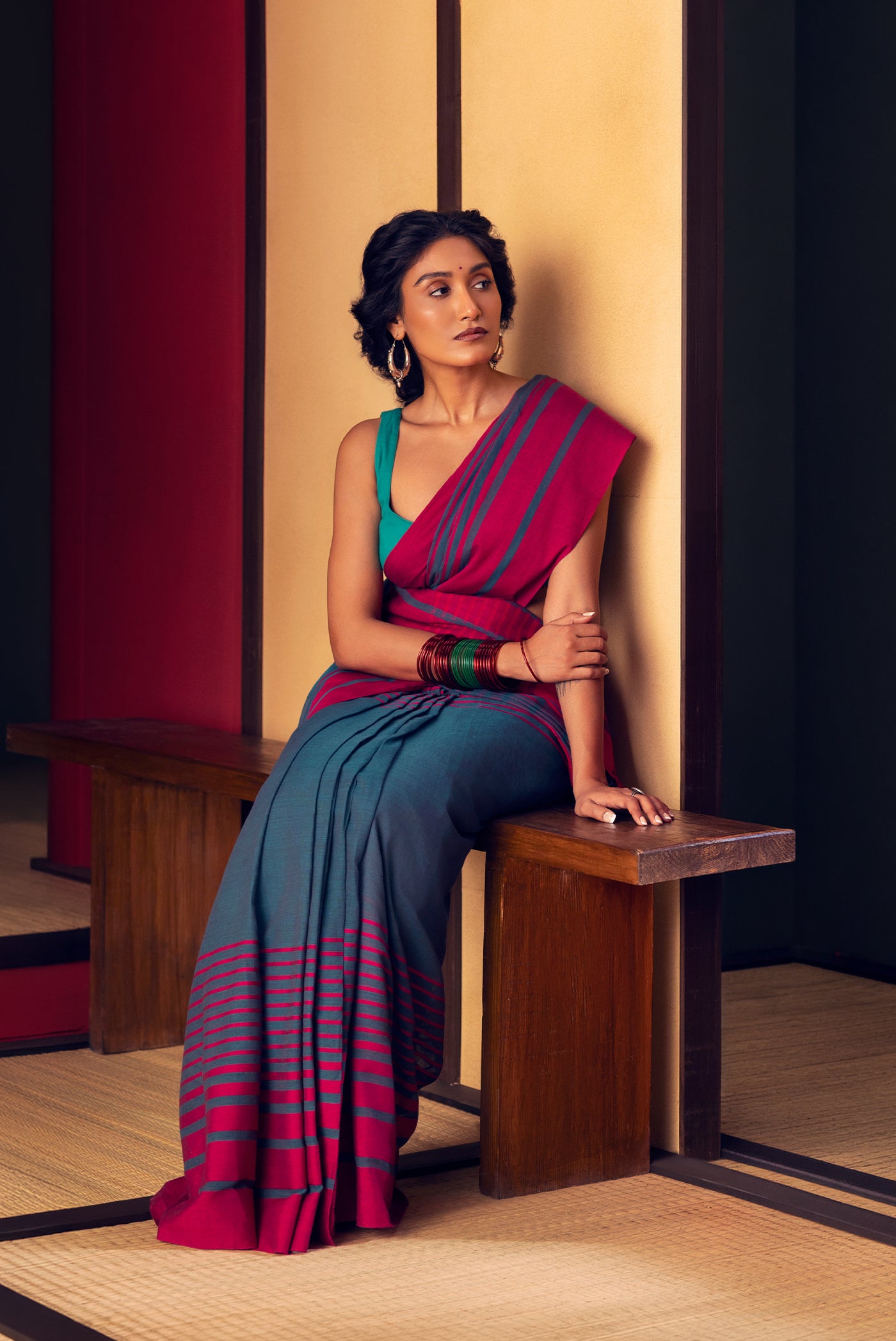 Titli-Dark Teal Cotton Saree