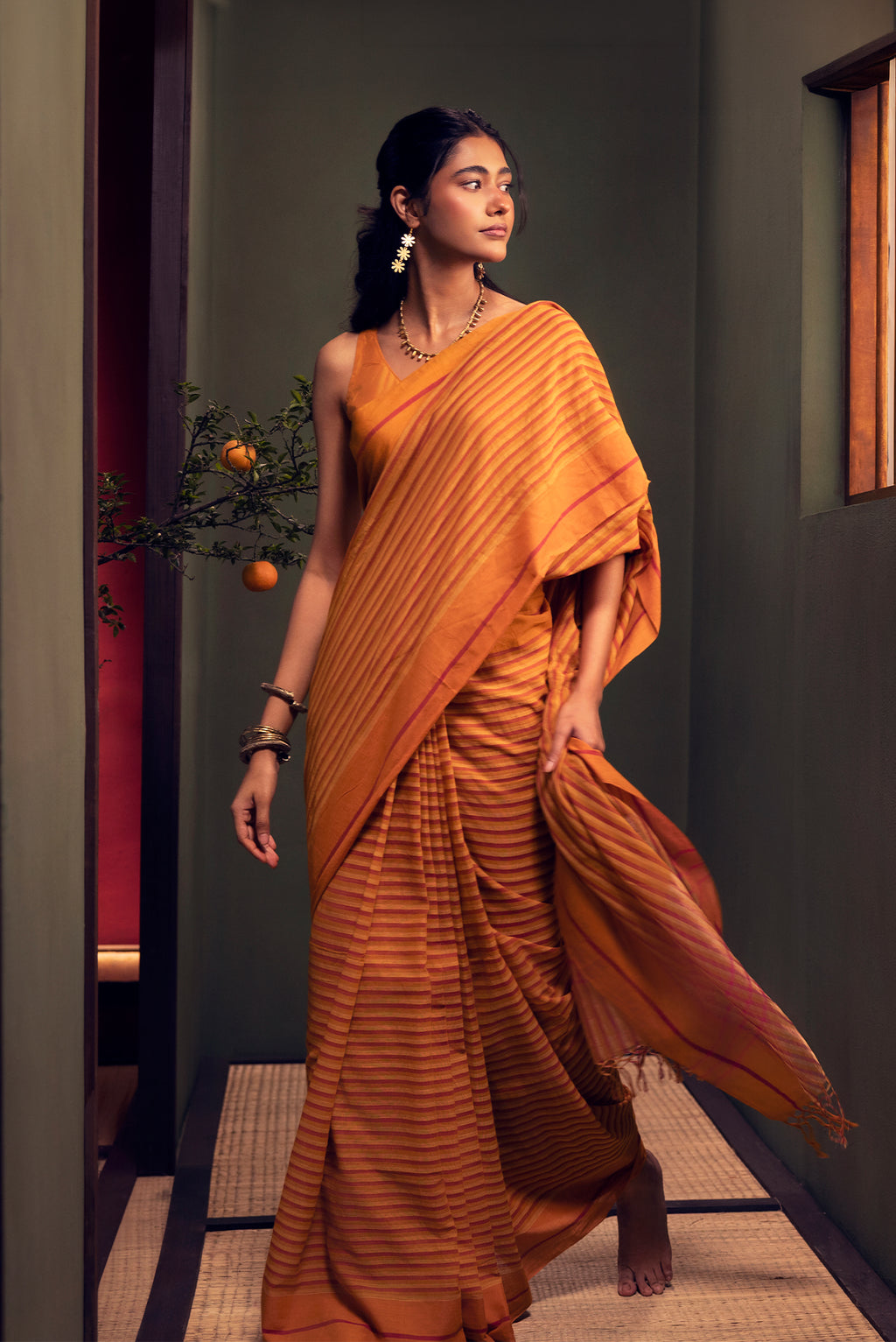 Aamras-Mustard Yellow Cotton Saree