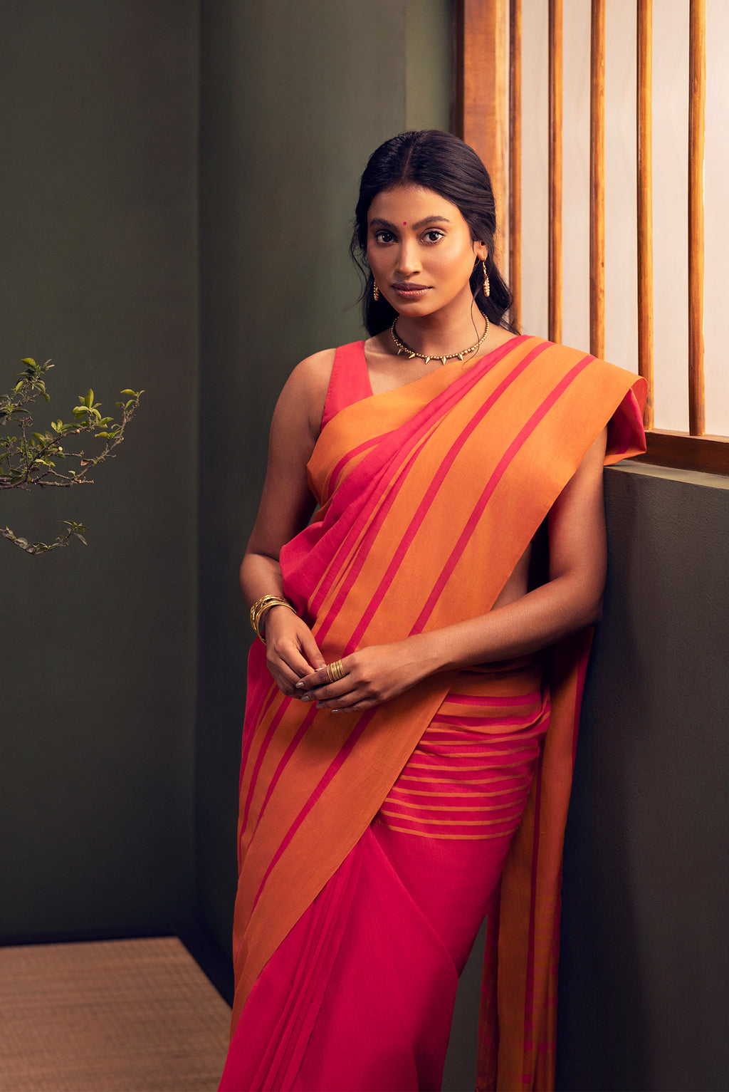 Titli-Crimson Red Cotton Saree