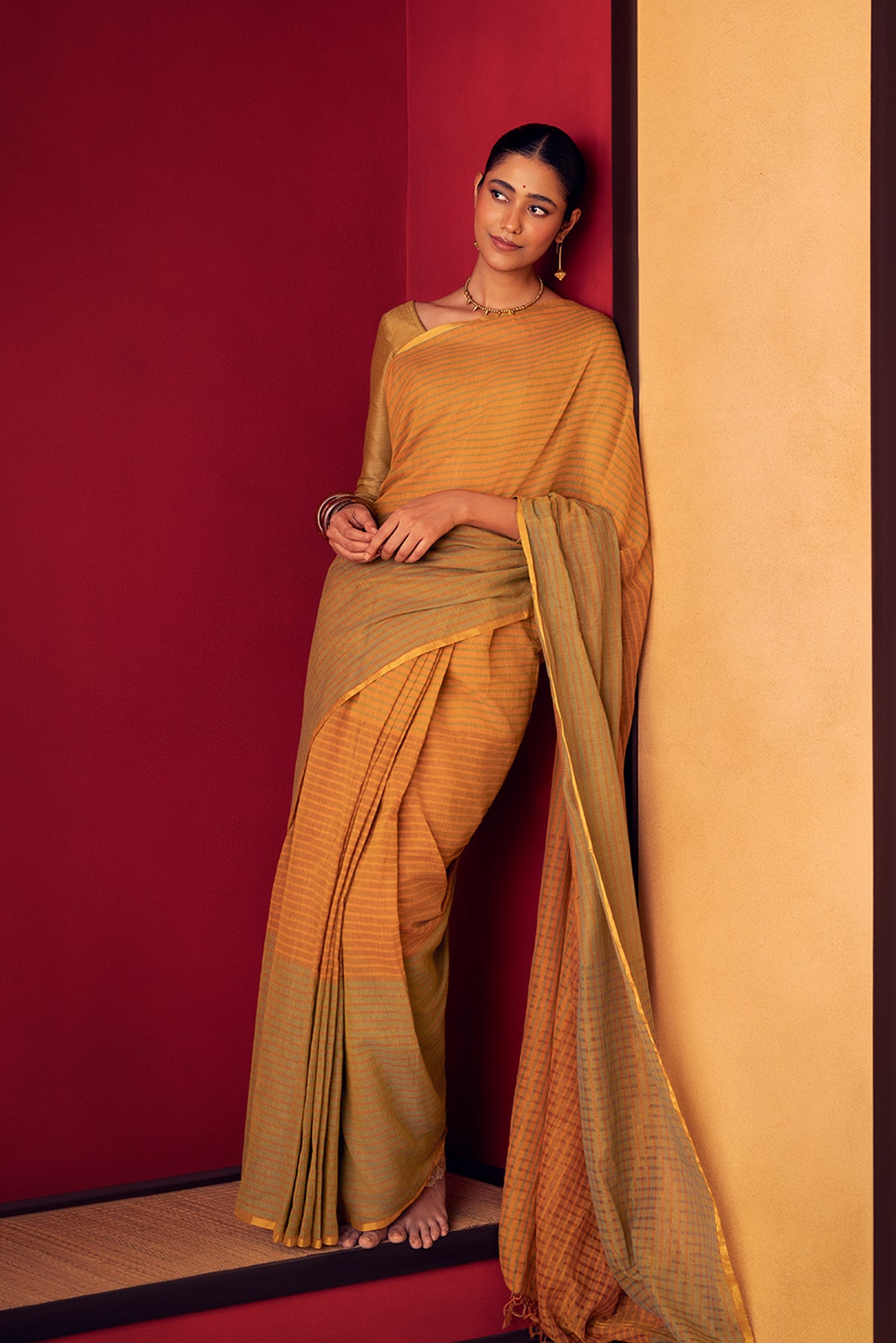 Fiza-Olive Green Cotton Saree