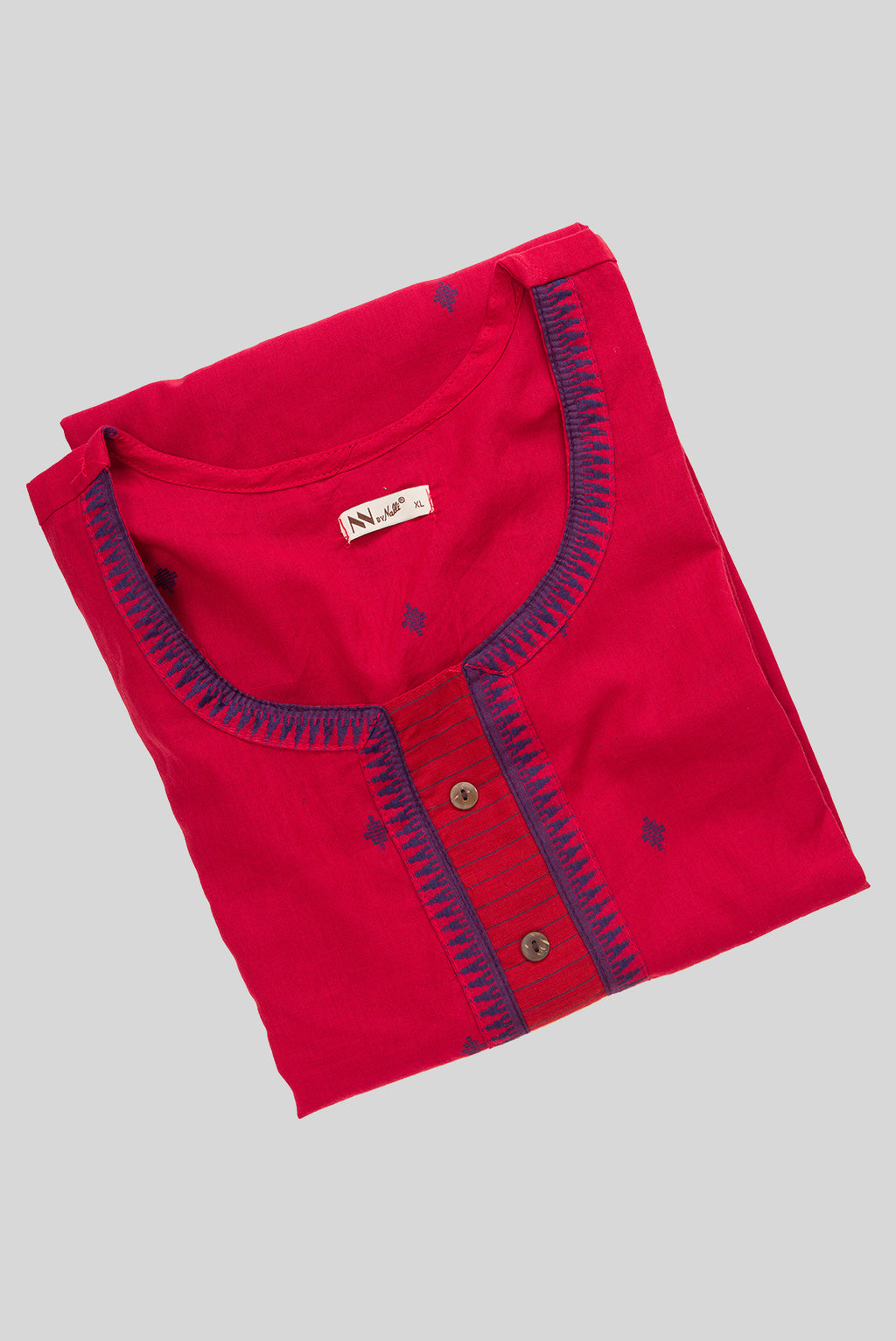 Top view of Dark Pink Pure Cotton Womens Kurta set featuring Thread Butta Kurta paired with Dark Pink Thread Butta bottom and a Thread Butta dupatta in Dark Pink