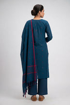 Maya Blue Pure Cotton Womens Kurta set featuring Thread Butta Kurta paired with Maya Blue Thread Butta bottom and a Thread Butta dupatta in Maya Blue back image displayed on an AI model