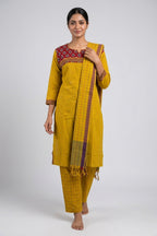 Mehandi Green Pure Cotton Womens Kurta set featuring Thread Butta Kurta paired with Mehandi Green Checks bottom and a Checks dupatta in Mehandi Green