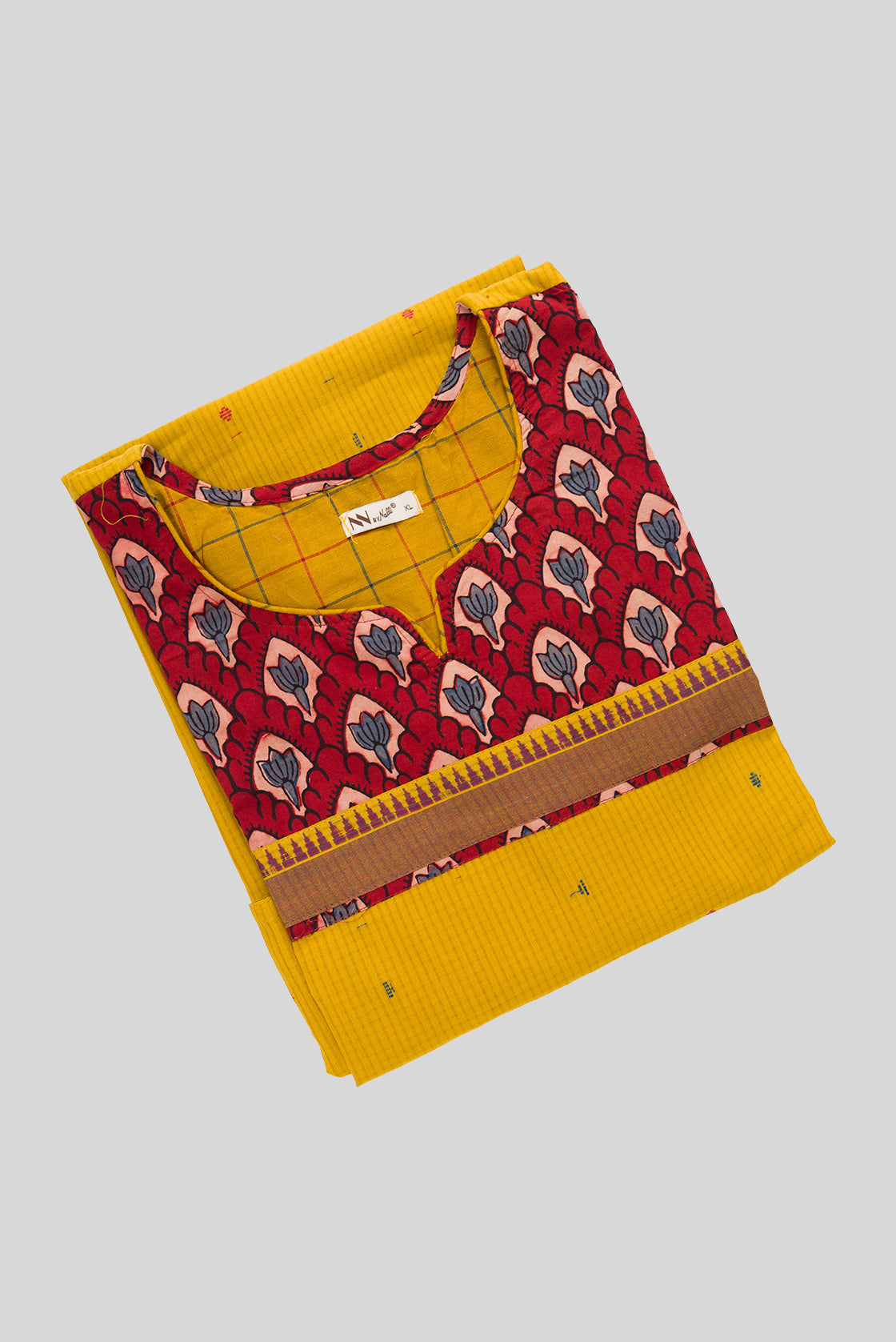 Top view of Mehandi Green Pure Cotton Womens Kurta set featuring Thread Butta Kurta paired with Mehandi Green Checks bottom and a Checks dupatta in Mehandi Green
