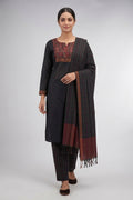 Black Pure Cotton Womens Kurta set featuring Thread Butta Kurta paired with Black Checks bottom and a Checks dupatta in Black