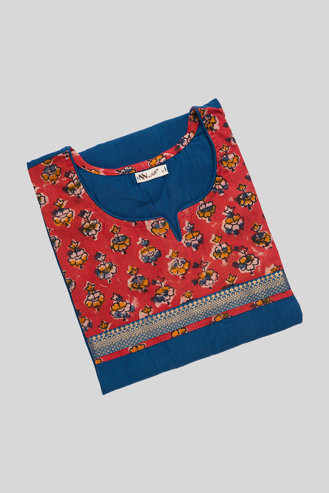Top view of This Blue Cotton Kurta is crafted using Plain Woven detailing, featuring Plain Body design across the silhouette with Round neck