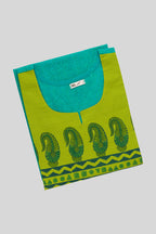 Top view of This Sea Green Cotton Kurta is crafted using Digital Print detailing, featuring Printed design across the silhouette with Round neck