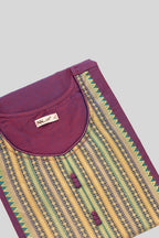 Detailed shot of This Magenta Cotton Kurta is crafted using Plain Woven detailing, featuring Plain Body design across the silhouette with U-neck