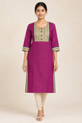 This Magenta Cotton Kurta is crafted using Plain Woven detailing, featuring Plain Body design across the silhouette with U-neck front image displayed on an AI model