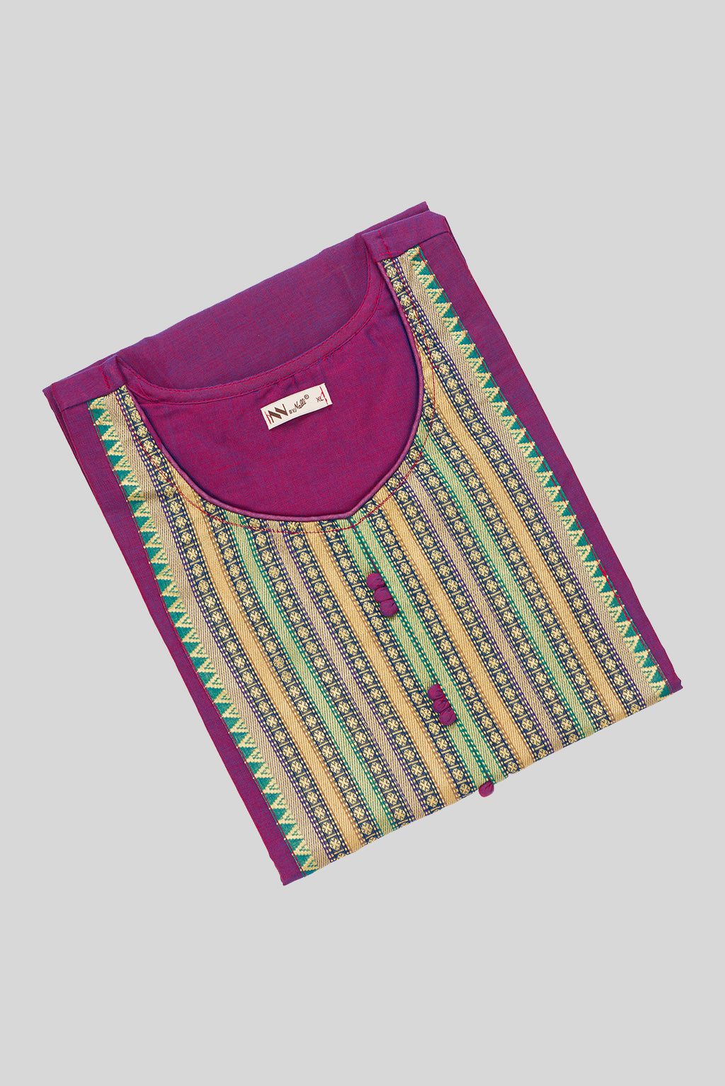 Top view of This Magenta Cotton Kurta is crafted using Plain Woven detailing, featuring Plain Body design across the silhouette with U-neck