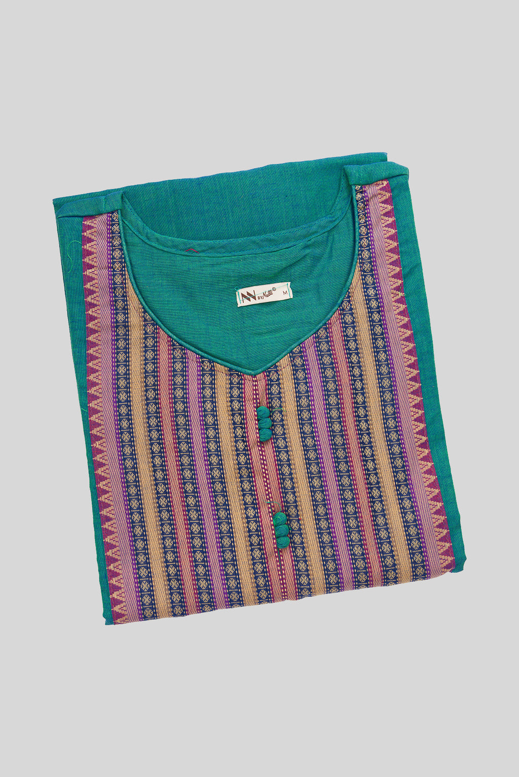 Top view of This Sea Green Cotton Kurta is crafted using Plain Woven detailing, featuring Plain Body design across the silhouette with U-neck