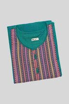 Top view of This Sea Green Cotton Kurta is crafted using Plain Woven detailing, featuring Plain Body design across the silhouette with U-neck