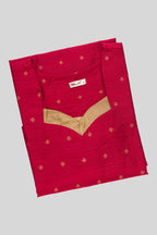 Top view of This Red Cotton Kurta is crafted using Woven Design detailing, featuring Thread Butta design across the silhouette with V-neck