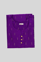Top view of This Purple Cotton Kurta is crafted using Woven Design detailing, featuring Thread Butta design across the silhouette with Round neck