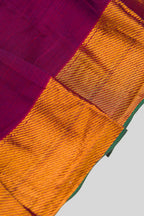 Detailed shot of Magenta  Kids Ethnic Dress featuring a U-neck, Sleeveless Design and Plain Body Pattern with Gold Zari Detailing