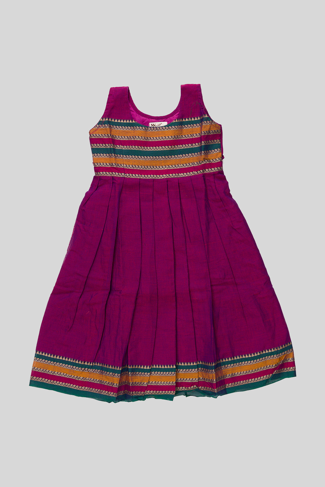 Magenta  Kids Ethnic Dress featuring a U-neck, Unstitched Design and Plain Body Pattern with No Color Zari Detailing