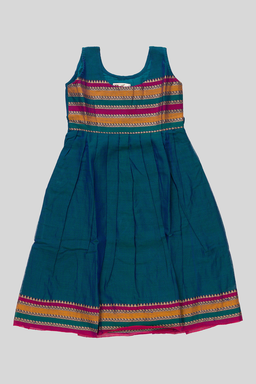 Peacock Blue  Kids Ethnic Dress featuring a U-neck, Sleeveless Design and Plain Body Pattern with No Color Zari Detailing