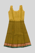 Skirt Image of Green Readymade Cotton Pavadai Set with Zari Butta on the body and Thread Border
