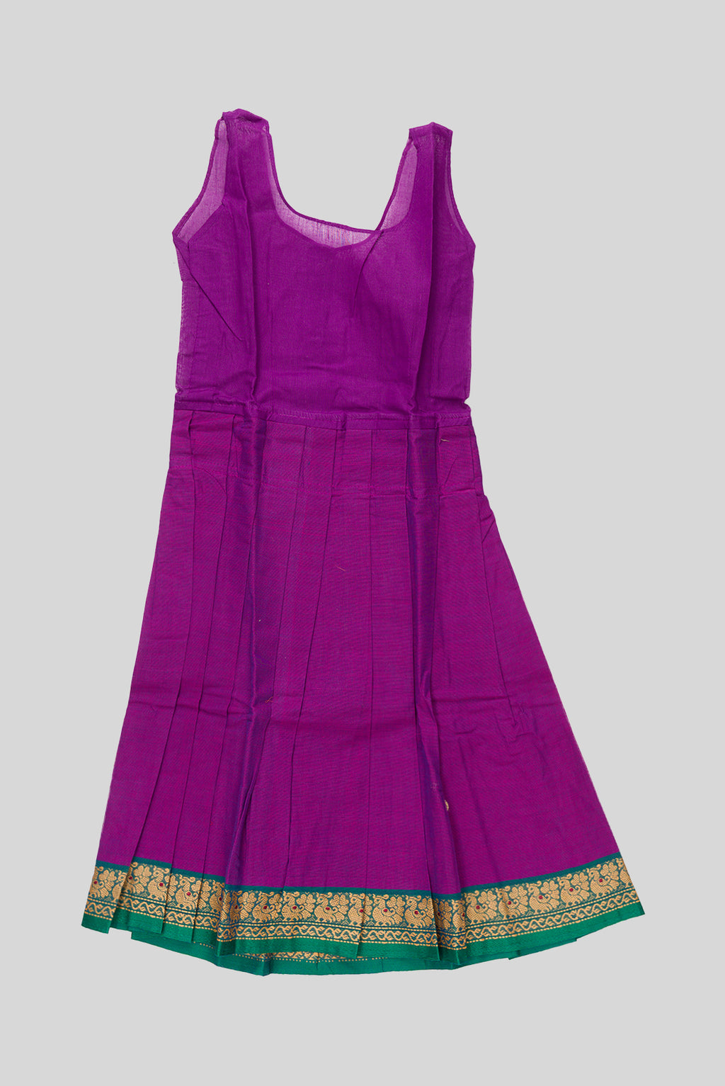 Skirt Image of Green Readymade Cotton Pavadai Set with Zari Butta on the body and Thread Border