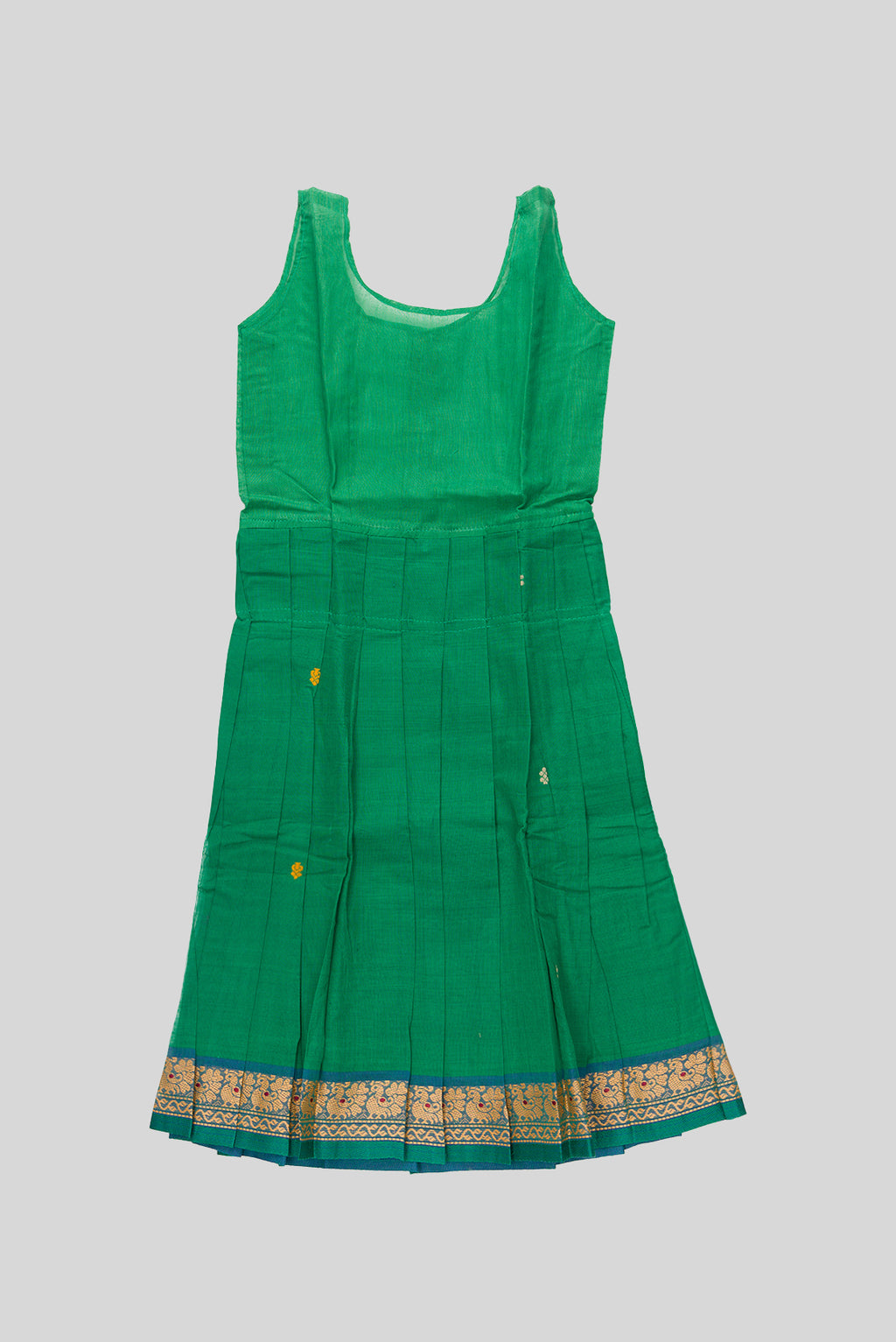Skirt Image of Green Readymade Cotton Pavadai Set with Zari Butta on the body and Thread Border