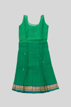Skirt Image of Green Readymade Cotton Pavadai Set with Zari Butta on the body and Thread Border