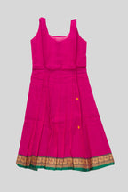 Skirt Image of Green Readymade Cotton Pavadai Set with Zari Butta on the body and Thread Border