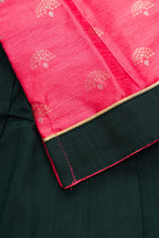 Detailed shot of Green Readymade Cotton Pavadai Set with Zari Butta on the body and Fancy Border