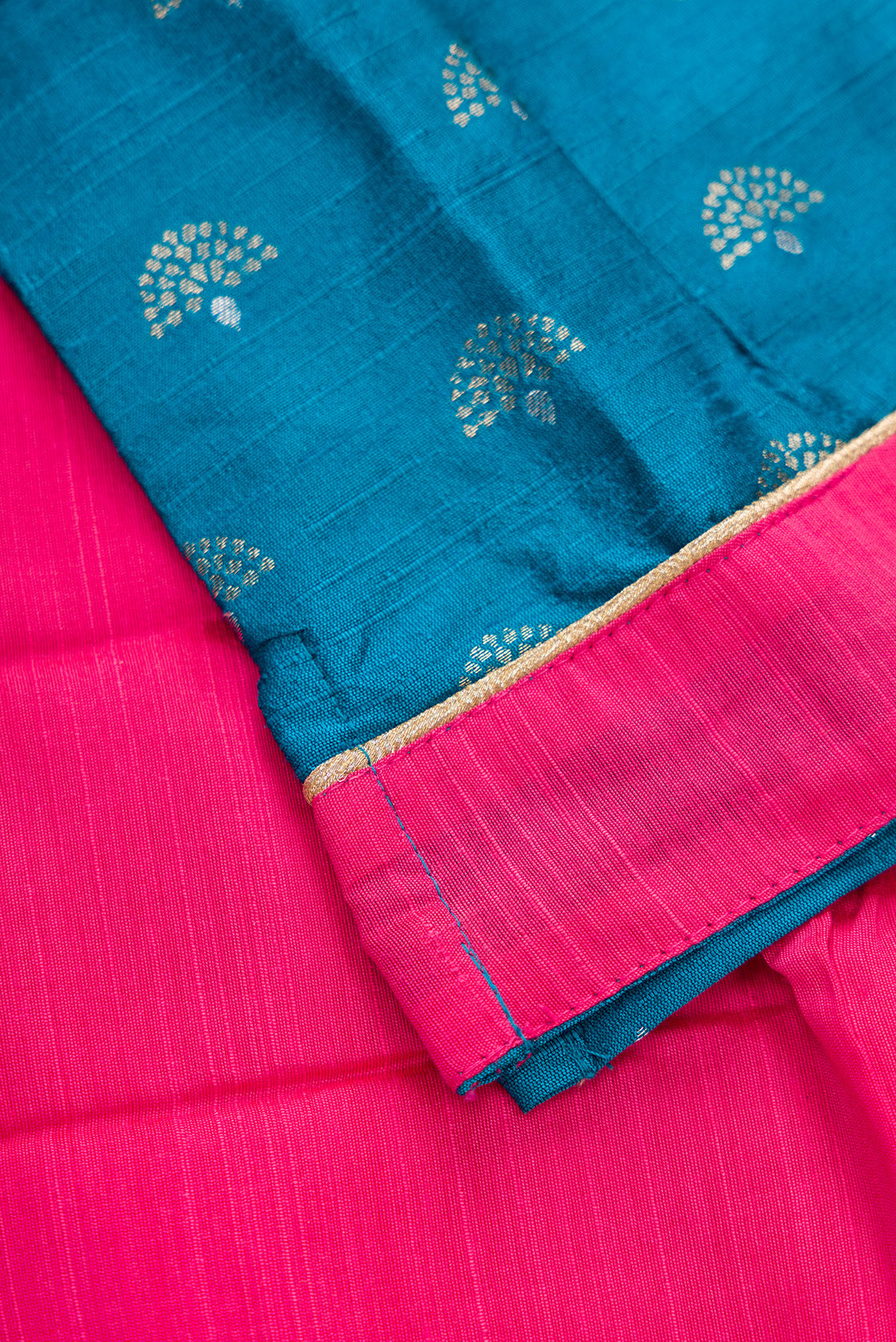 Detailed shot of Green Readymade Cotton Pavadai Set with Zari Butta on the body and Fancy Border