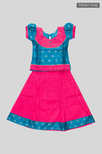 Flat lay front image of Green Readymade Cotton Pavadai Set with Zari Butta on the body and Fancy Border