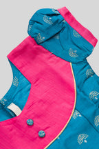 Close up sleeve details of Green Readymade Cotton Pavadai Set with Zari Butta on the body and Fancy Border