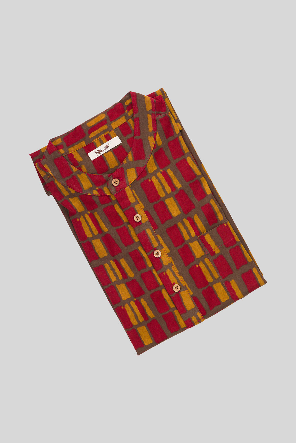 Close up blouse image of Maroon Pure Cotton Printed Mens Kurta