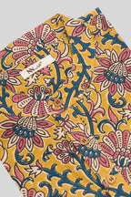 Detailed shot of Mustard Pure Cotton kalamkari Print Mens Kurta