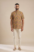 Mustard Pure Cotton kalamkari Print Mens Kurta