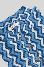Detailed shot of Blue Pure Cotton Printed Mens Kurta