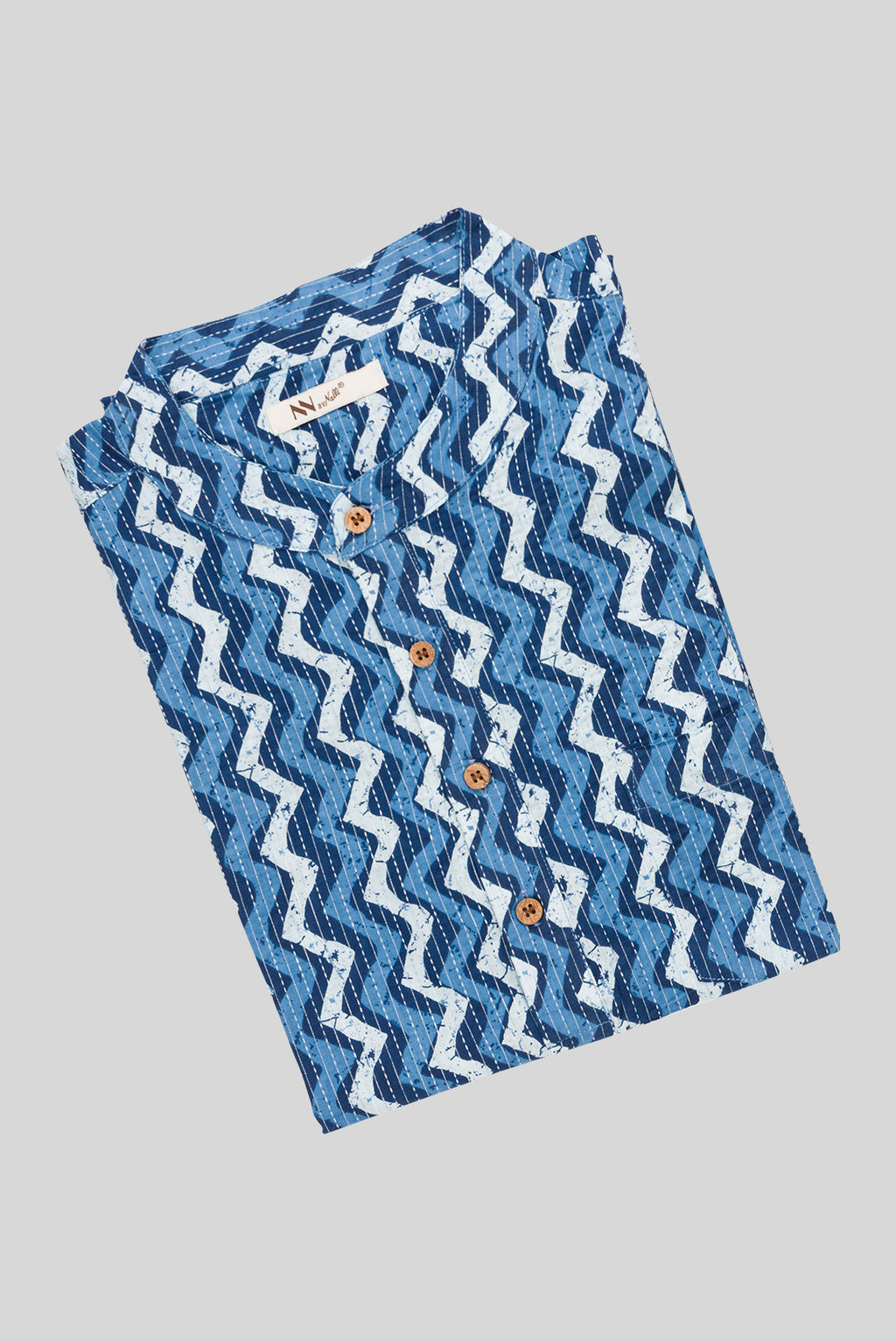 Close up blouse image of Blue Pure Cotton Printed Mens Kurta