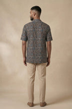 Coffee Brown Pure Cotton Printed Mens Kurta back image displayed on an AI model