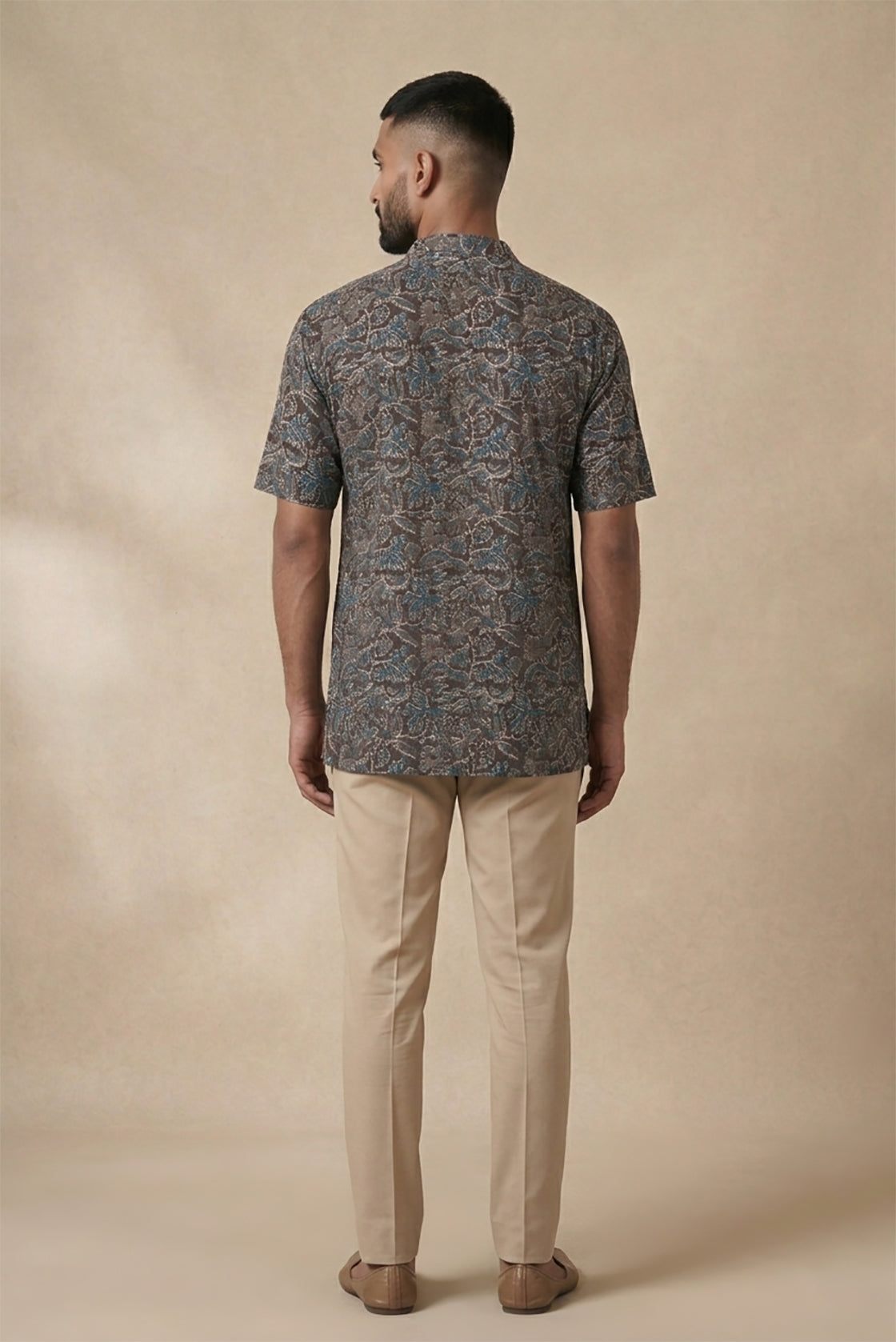 Coffee Brown Pure Cotton Printed Mens Kurta back image displayed on an AI model
