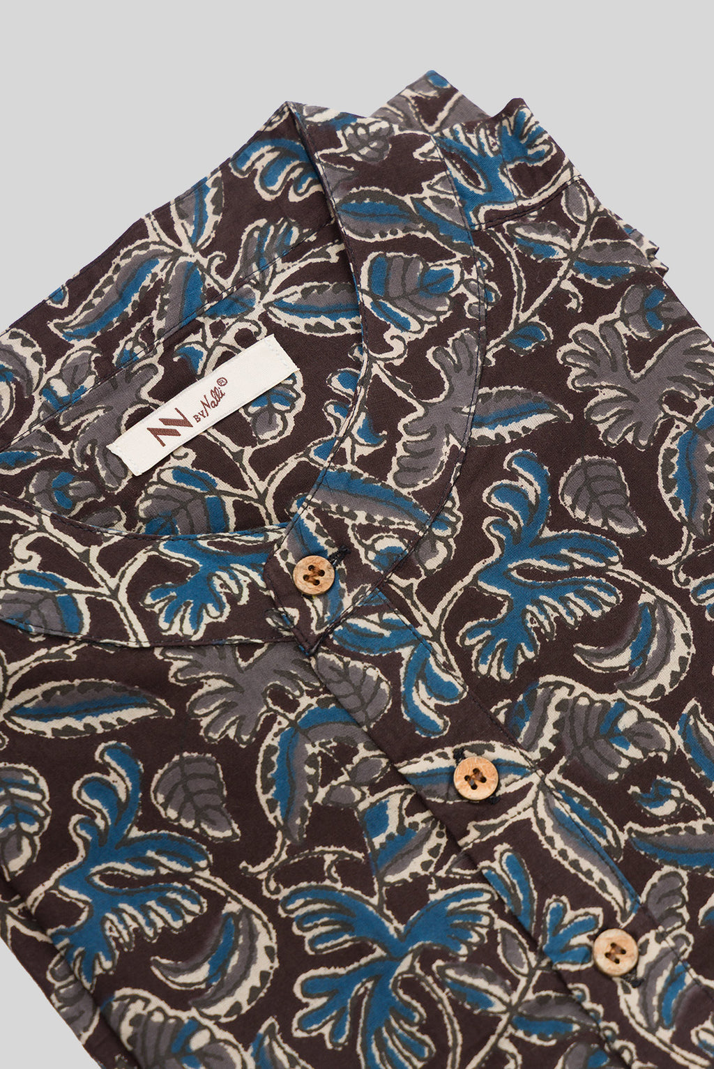 Detailed shot of Coffee Brown Pure Cotton Printed Mens Kurta