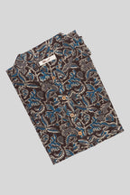 Close up blouse image of Coffee Brown Pure Cotton Printed Mens Kurta