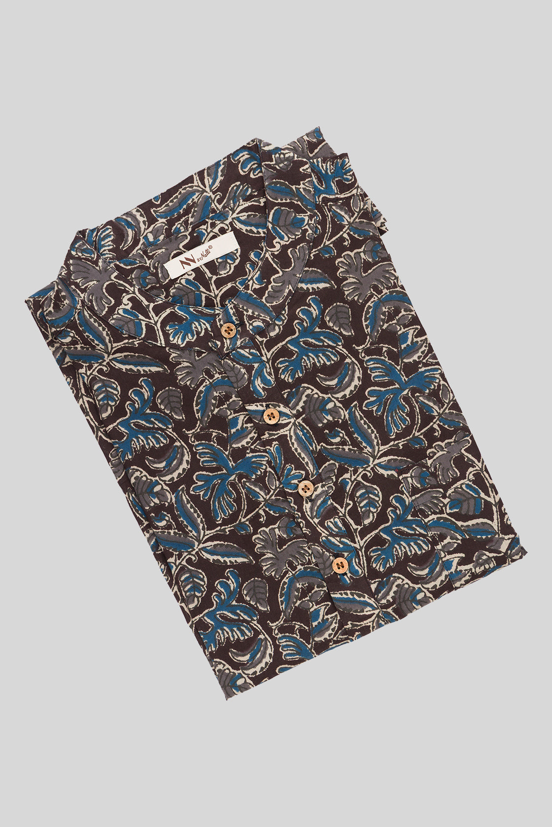 Close up blouse image of Coffee Brown Pure Cotton Printed Mens Kurta