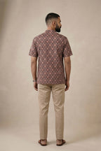 Black Pure Cotton Printed Mens Kurta back image displayed on an AI model
