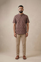 Black Pure Cotton Printed Mens Kurta