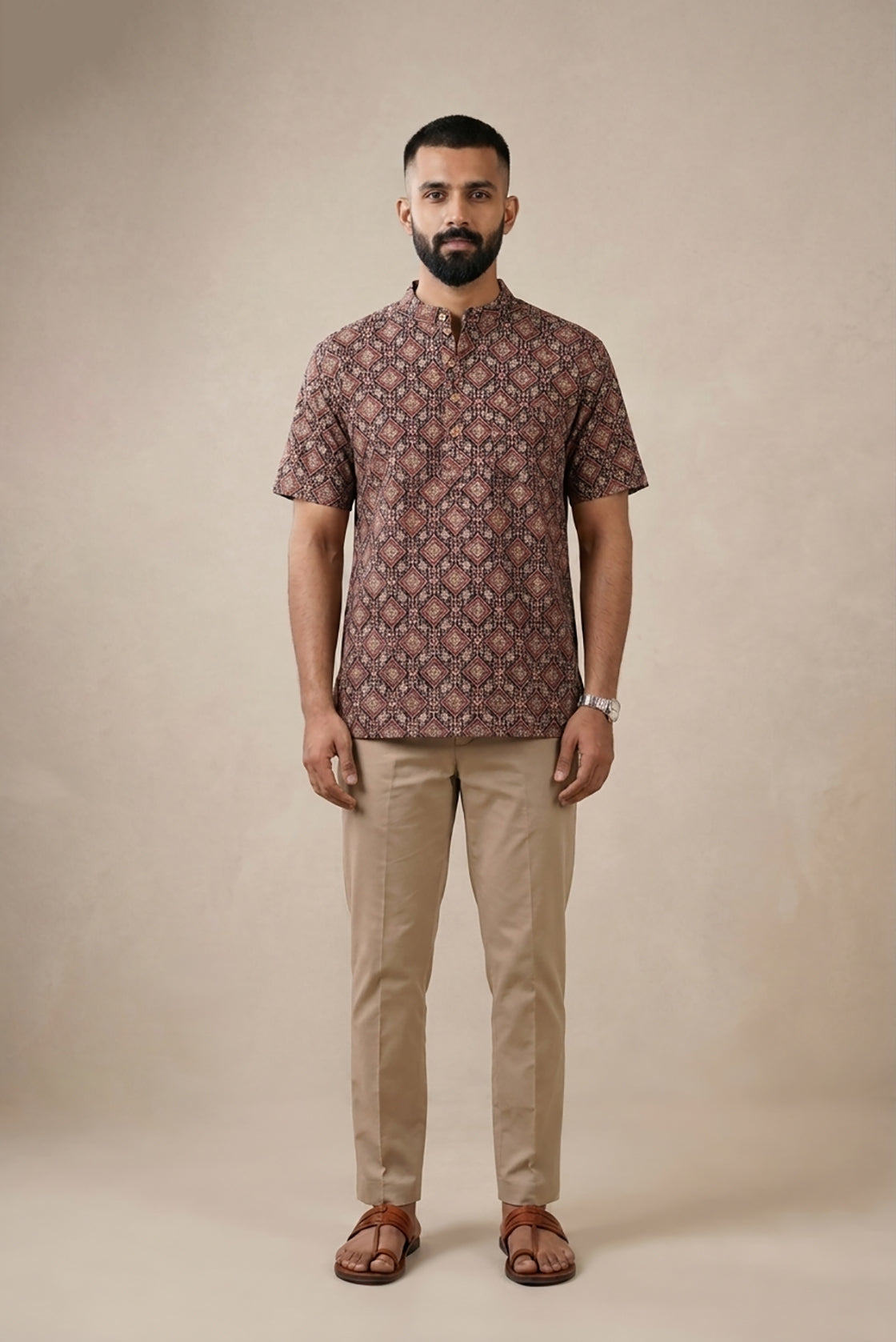 Black Pure Cotton Printed Mens Kurta