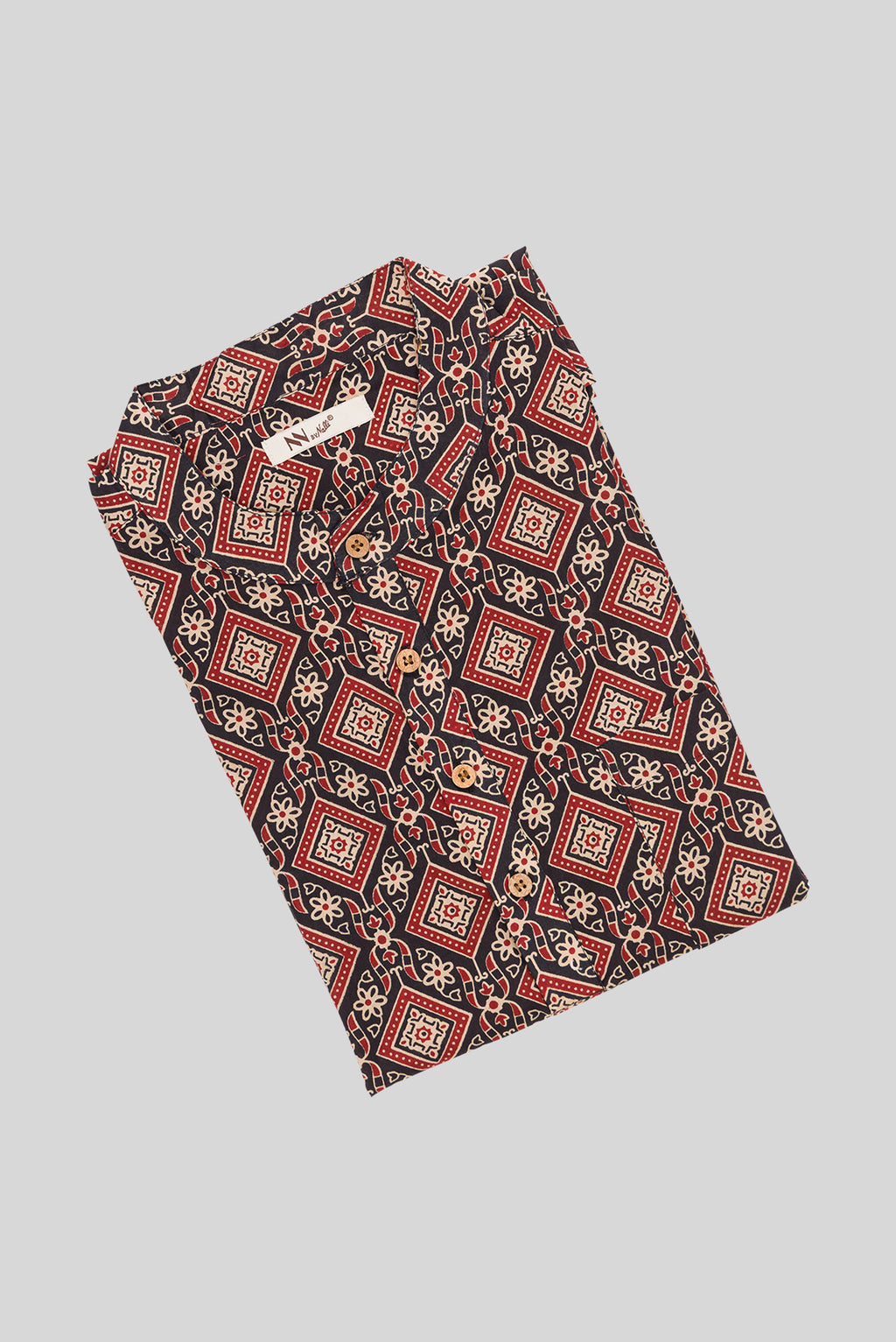 Close up blouse image of Black Pure Cotton Printed Mens Kurta