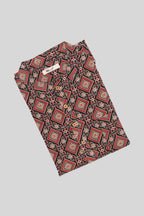 Close up blouse image of Black Pure Cotton Printed Mens Kurta