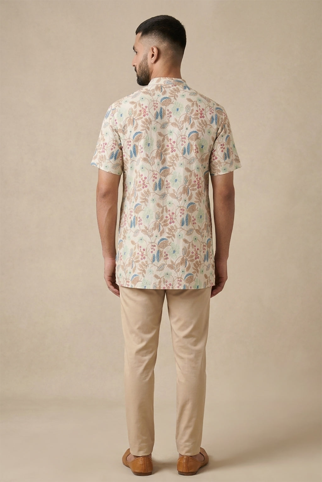 Sandal Pure Cotton Printed Mens Kurta back image displayed on an AI model