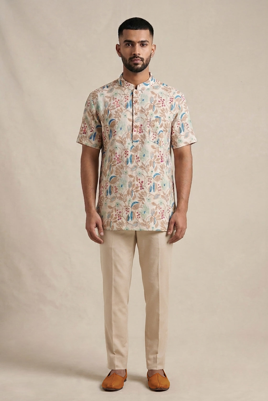 Sandal Pure Cotton Printed Mens Kurta
