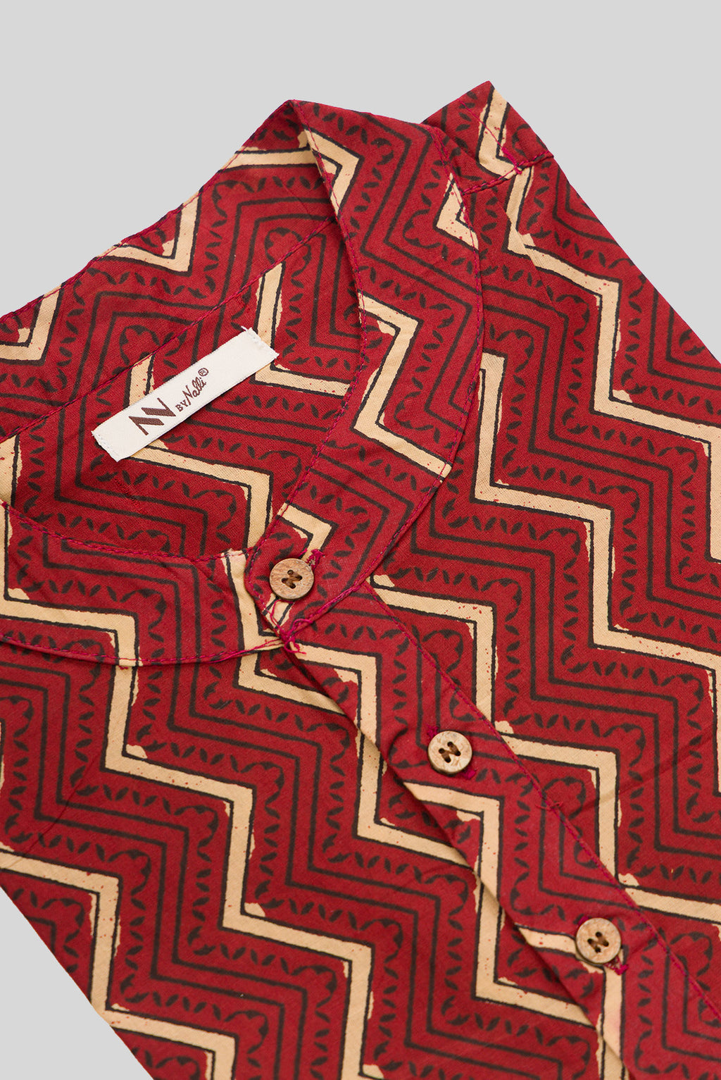 Detailed shot of Maroon Pure Cotton Printed Mens Kurta