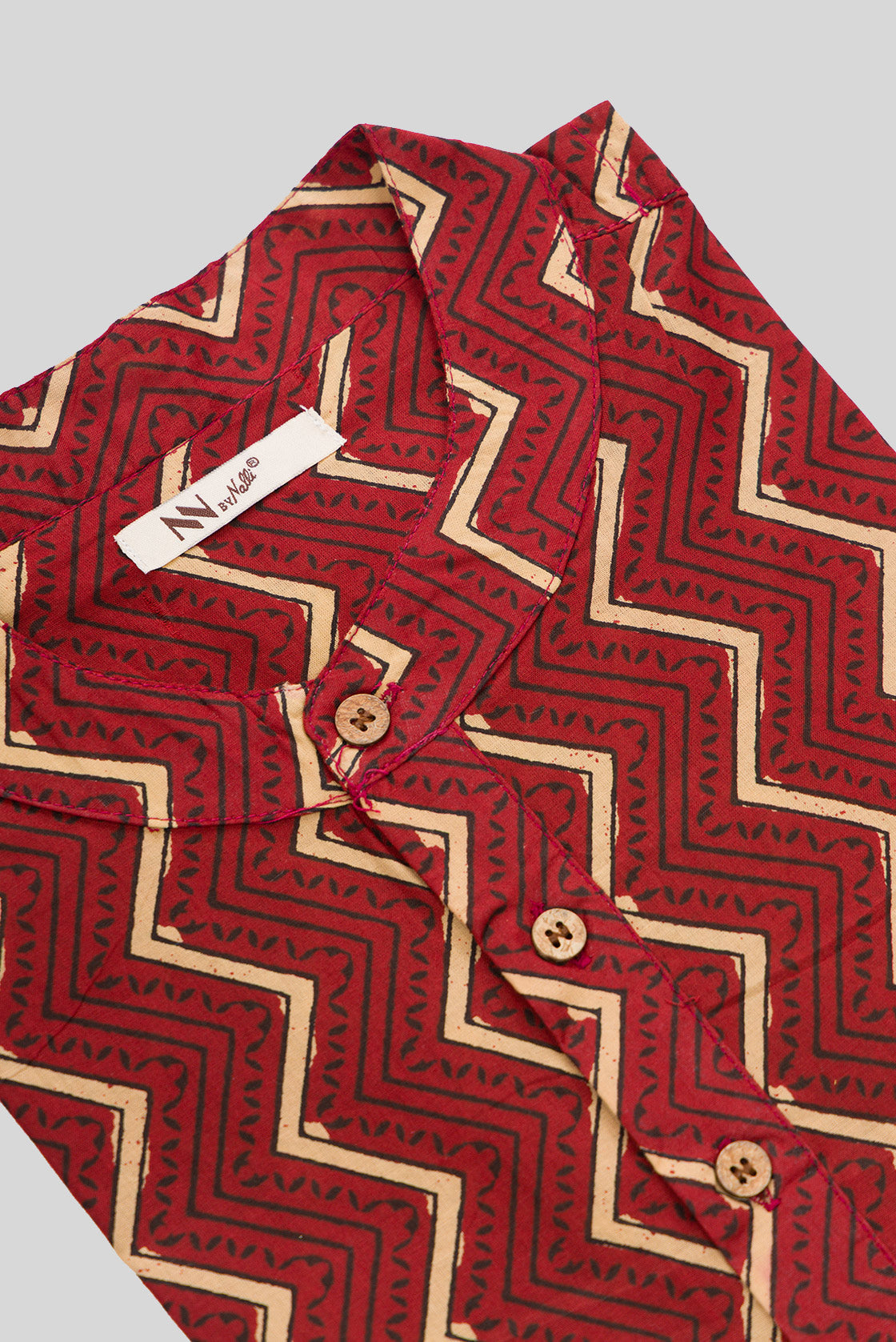 Detailed shot of Maroon Pure Cotton Printed Mens Kurta