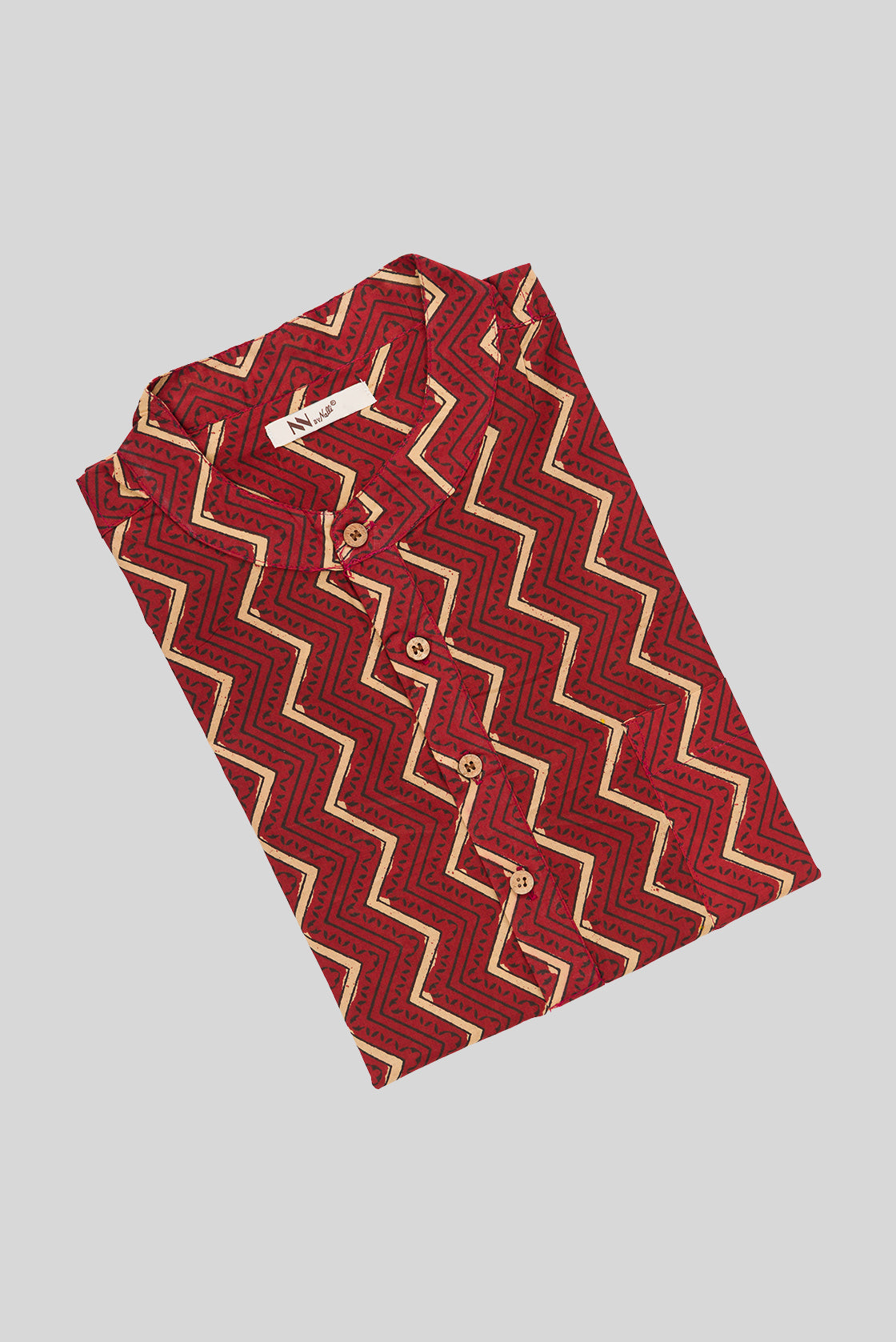 Close up blouse image of Maroon Pure Cotton Printed Mens Kurta